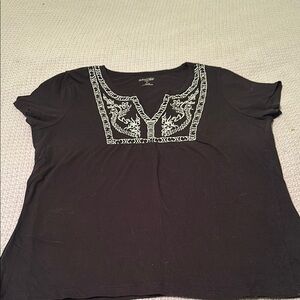 St. John's Bay Black Embellished Short Sleeve Blouse
